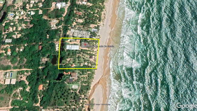 Vista aérea do Camping Recanto da Sereia na Península de Maraú