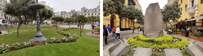 Jardim da Praça das Armas e Rua do Centro Histórico de Lima no Peru