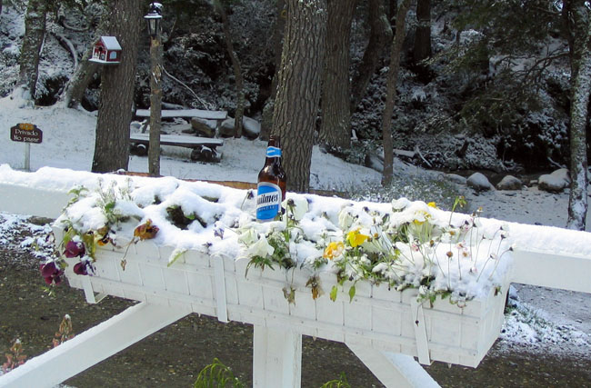 Cerveja gelando na neve em Ushuaia