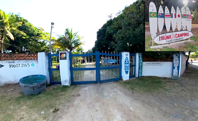 Amplo portão de entrada do Itaúna Surf Camping em Saquarema-RJ